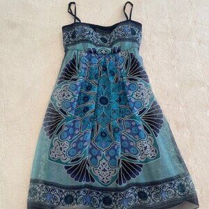 Decode 1.8 Spaghetti Strap Blue Print Fully Lined LIGHTWEIGHT Summer Dress Sz 4